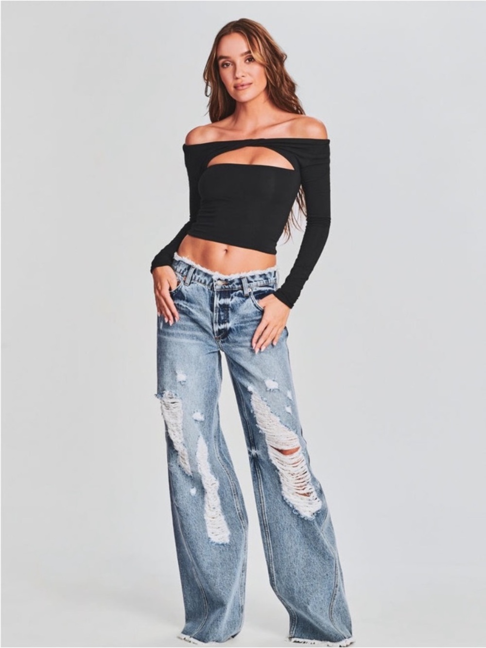 SEROYA Wide Leg Ripped Frayed Mountain Jeans 24
